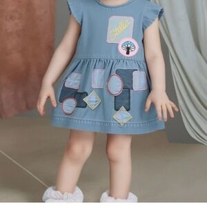 Stella McCartney Kids Blue Dress with Colorful Appliqués